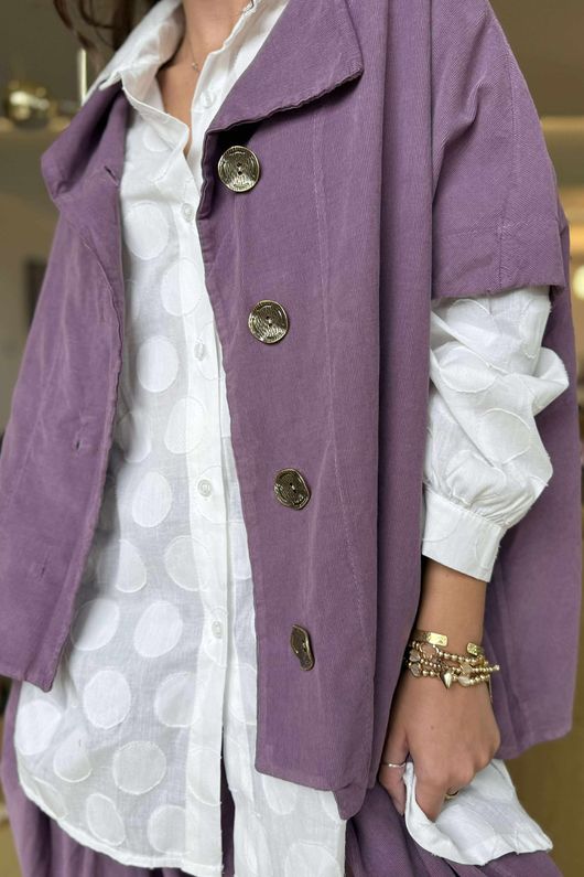 Made in Italy Cooper Needlecord Cap Sleeve Jacket Dewberry